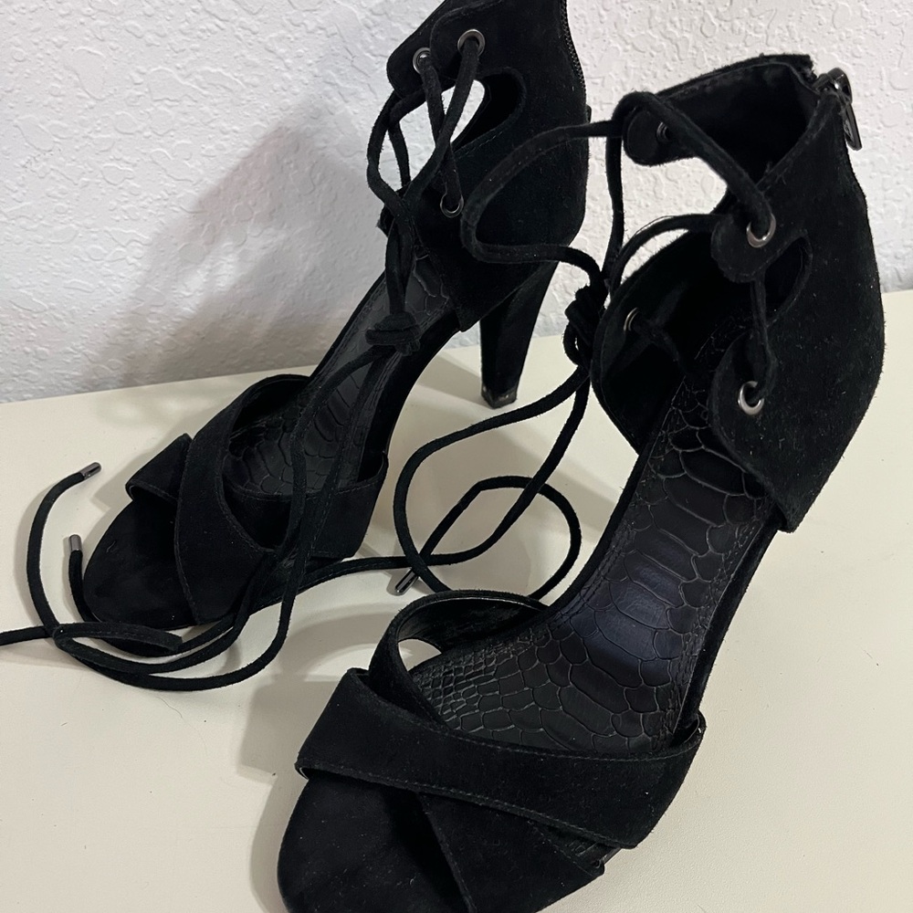 Gianni Bini Black Heels Lace-Up Design